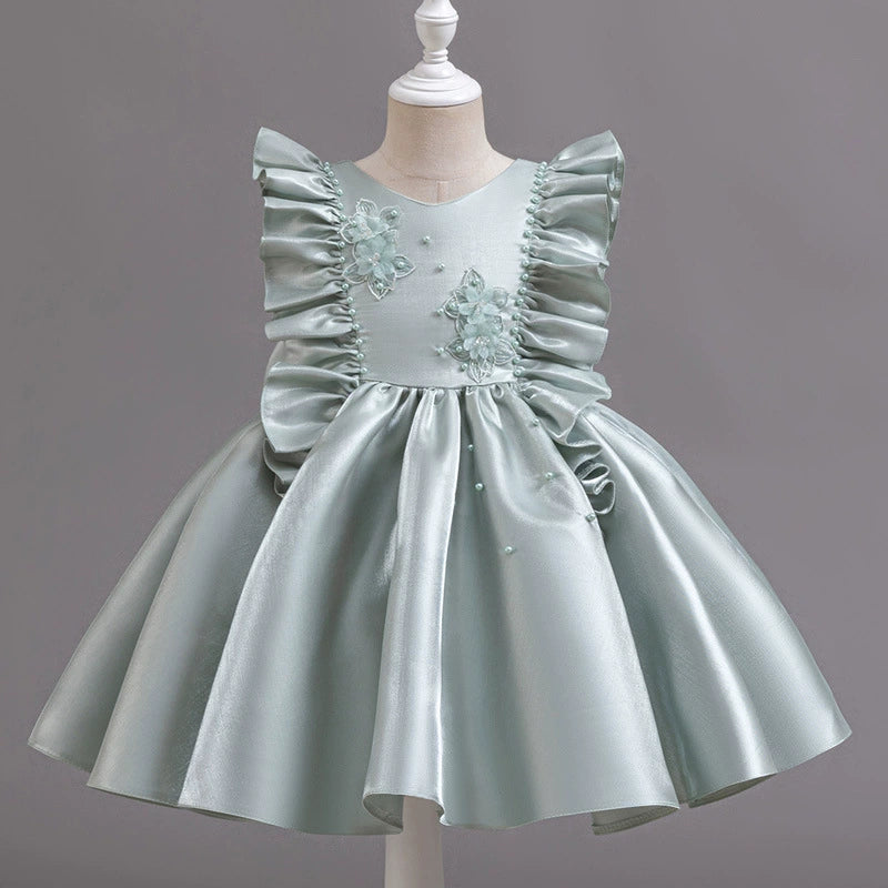 Luxury Party Dress with Flowers and Pearls