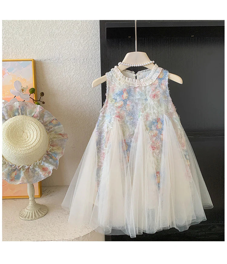 Floral Ruffled Tulle Children's Dress