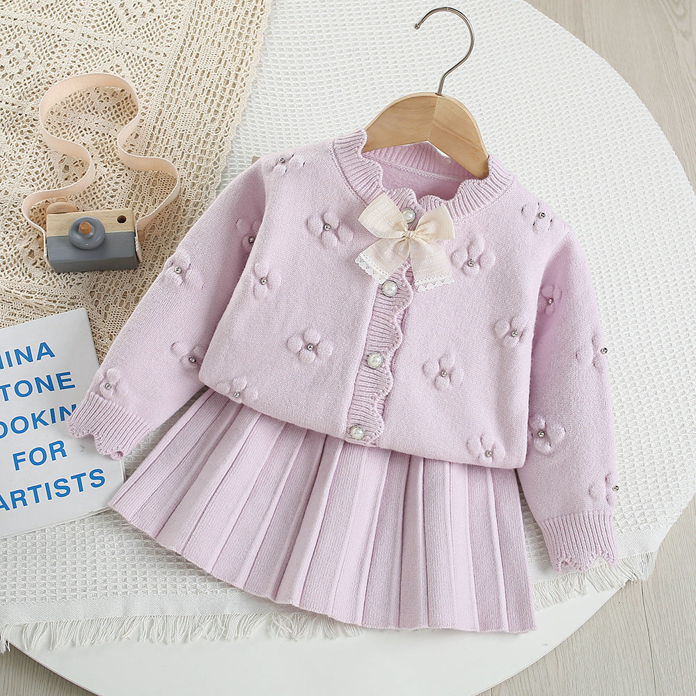 Children's Knit Set with Flowers and Bows
