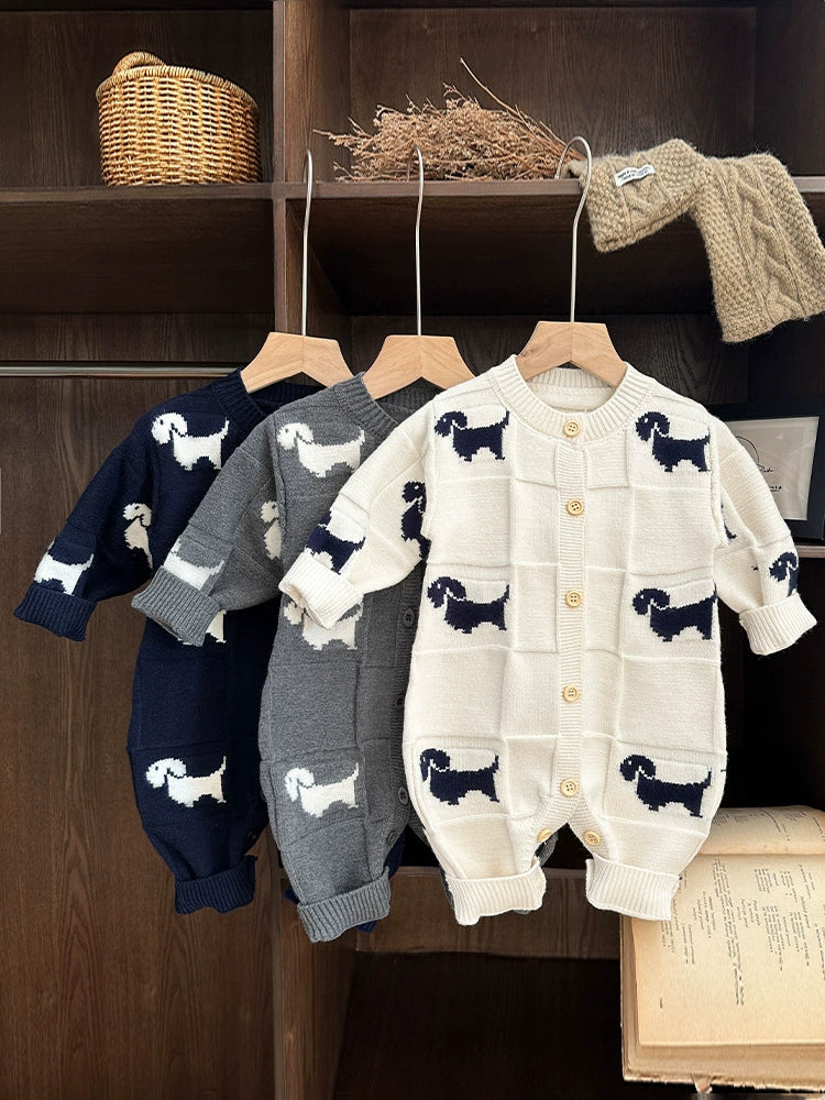 Children's Knitted Jumpsuit with Puppies
