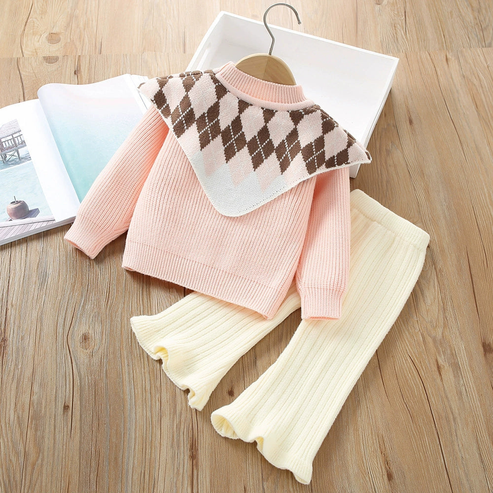 Infant Knit Outfit Set with Checkered Collar