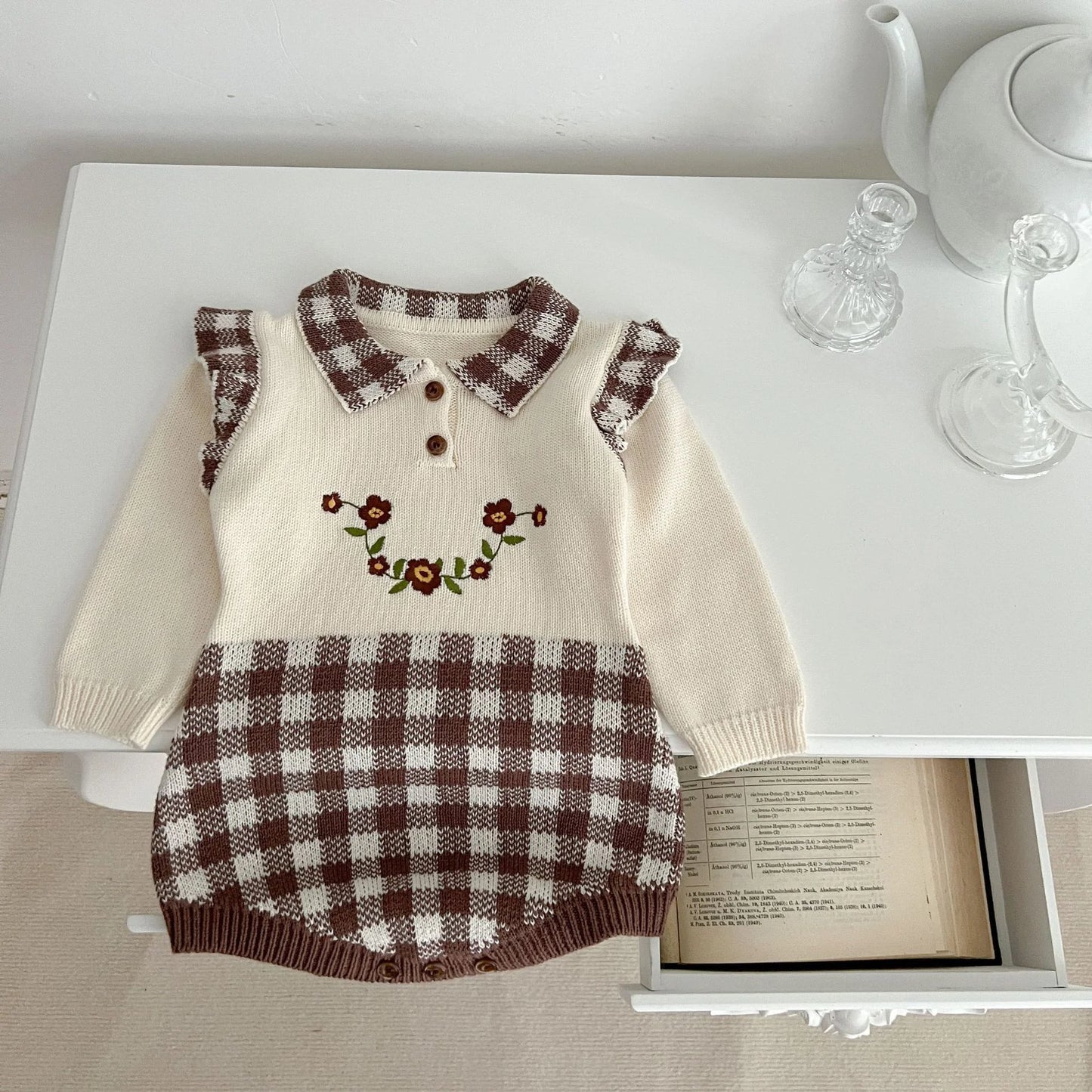 Girls' Plaid Flower Bodysuit