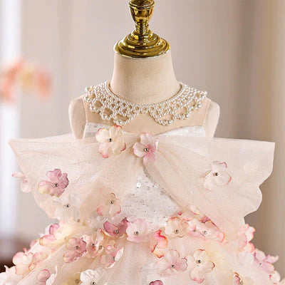 Children's Party Dress with Flowers and Bow