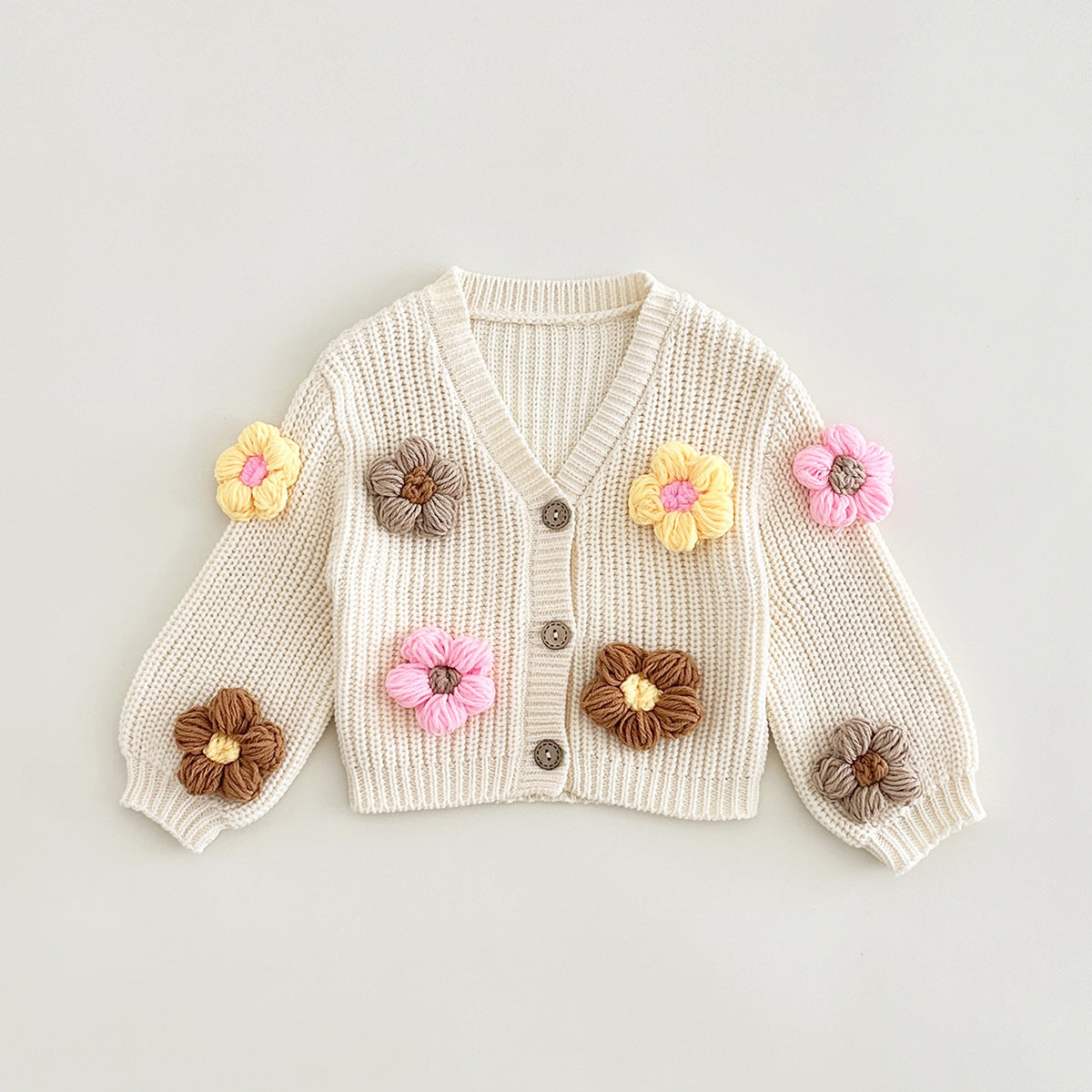 Girls' Knitted Jacket with Little Flowers
