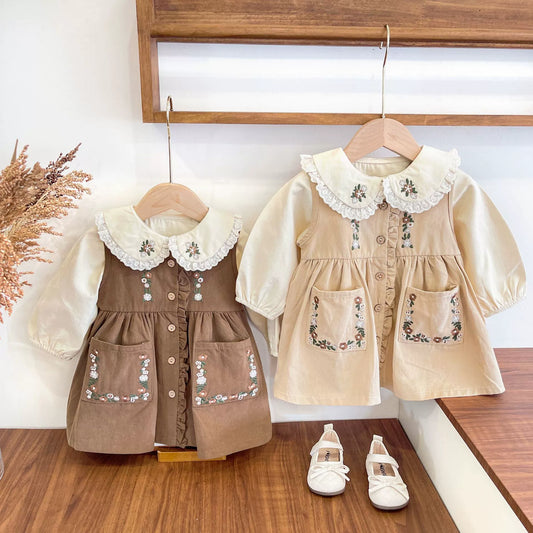 Dress + Embroidered Children's Shirt with Little Flowers