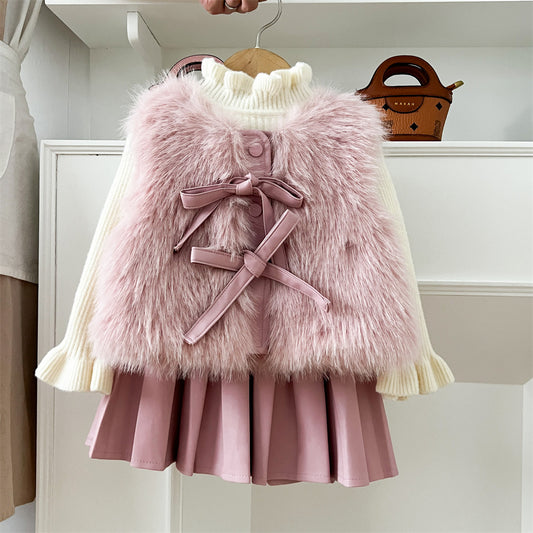 Conjunto de invierno infantil con lazo peludo