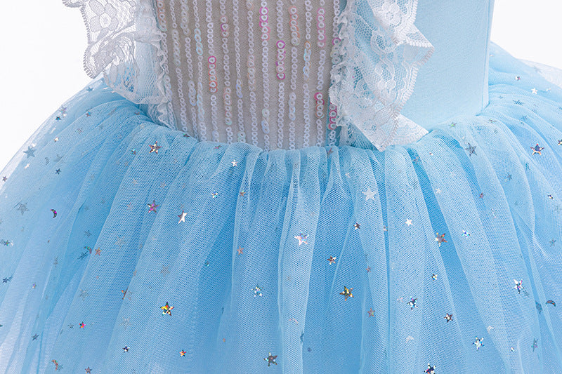 Vestido infantil de princesa con estrellas de tul