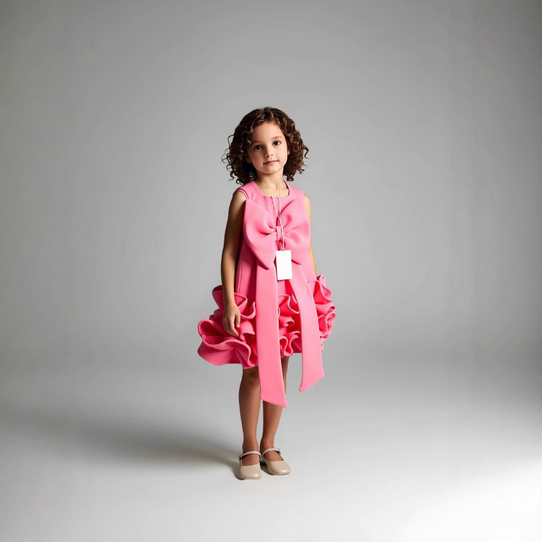 Children's Dress with Ruffles and Bow Hem