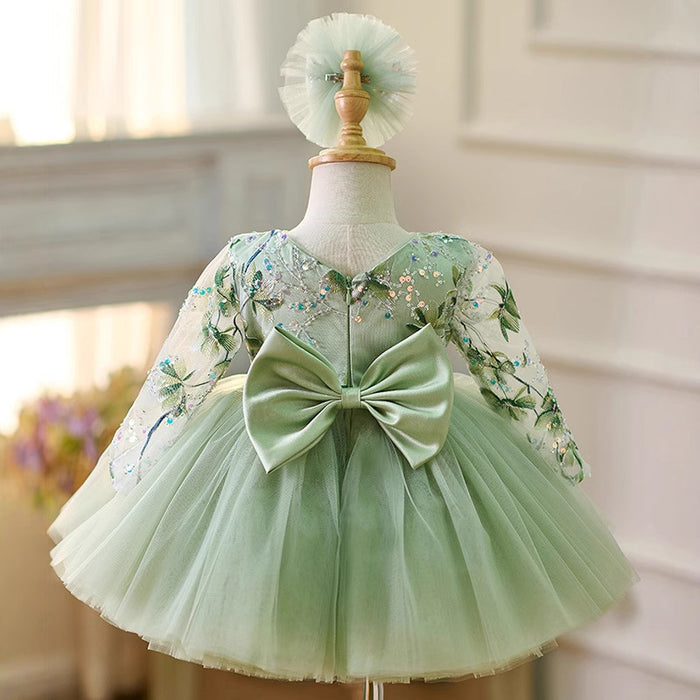 Bright Floral Green Children's Party Dress
