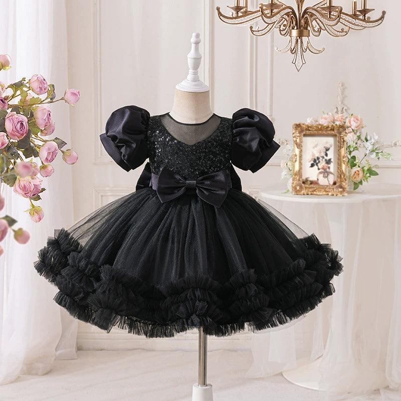 Puffy Party Dress with Bow and Sparkles