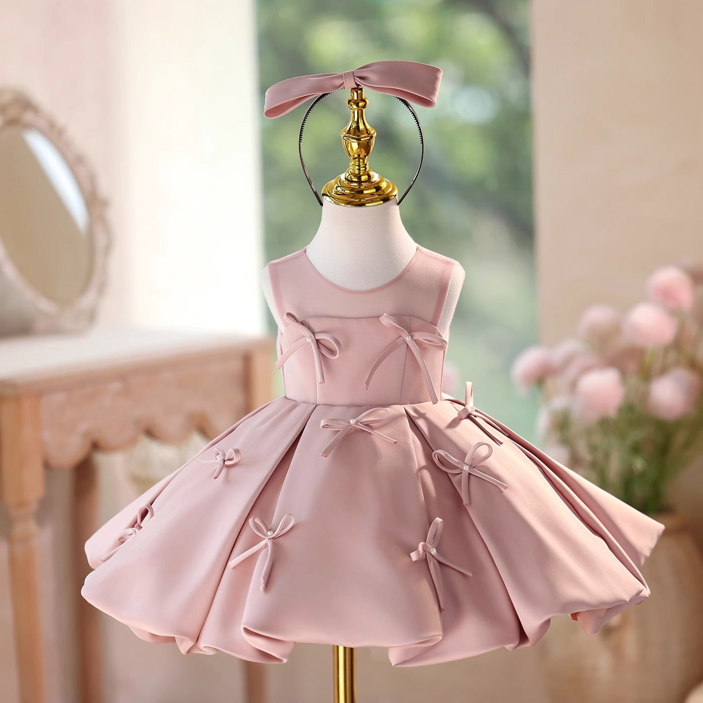Pink Children's Dress with Bows