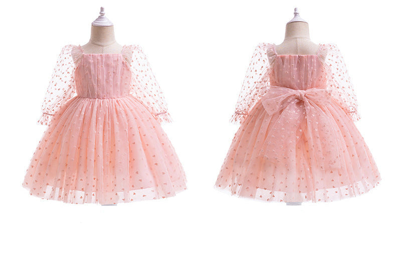 Children's Party Dress with Tulle and Little Hearts