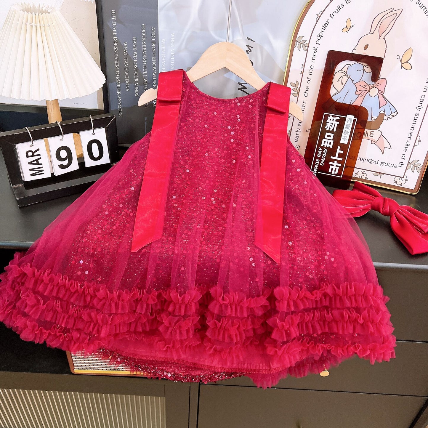 Shiny Tulle Children's Dress with Bow