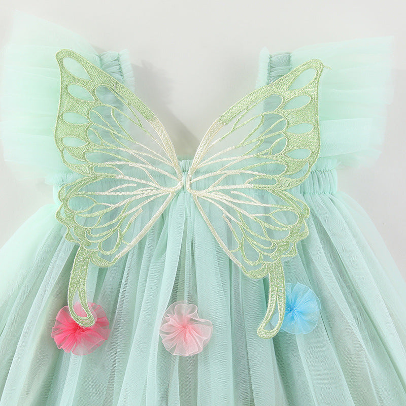 Vestido infantil de tul con alas y flores