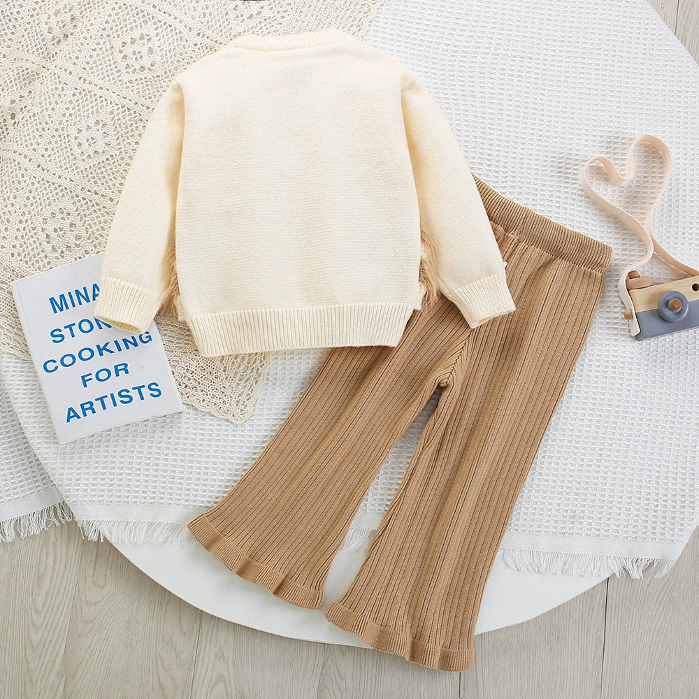 Children's Knit Set with Bow and Fur