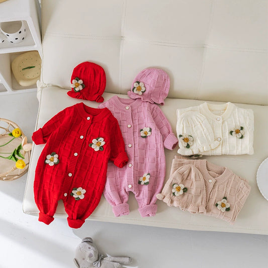 Mono de punto con flores para niña