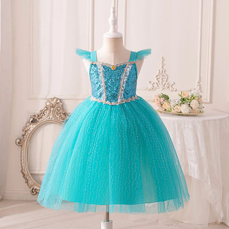 Vestido infantil de princesa azul brillante
