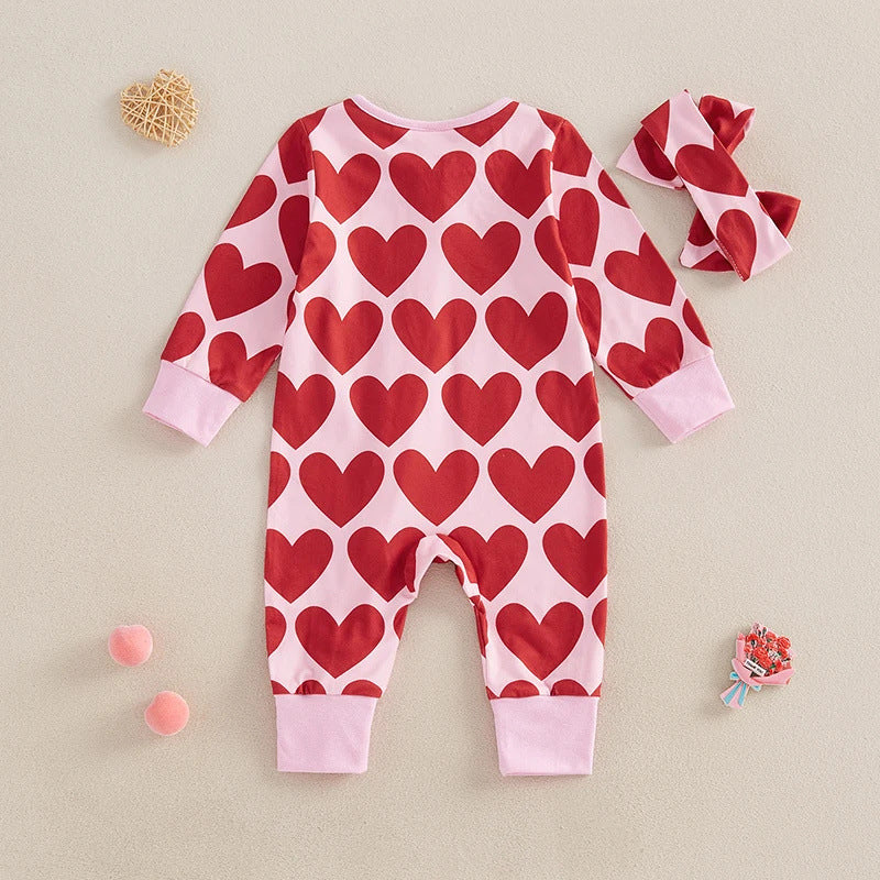 Children's Zippered Jumpsuit with Hearts