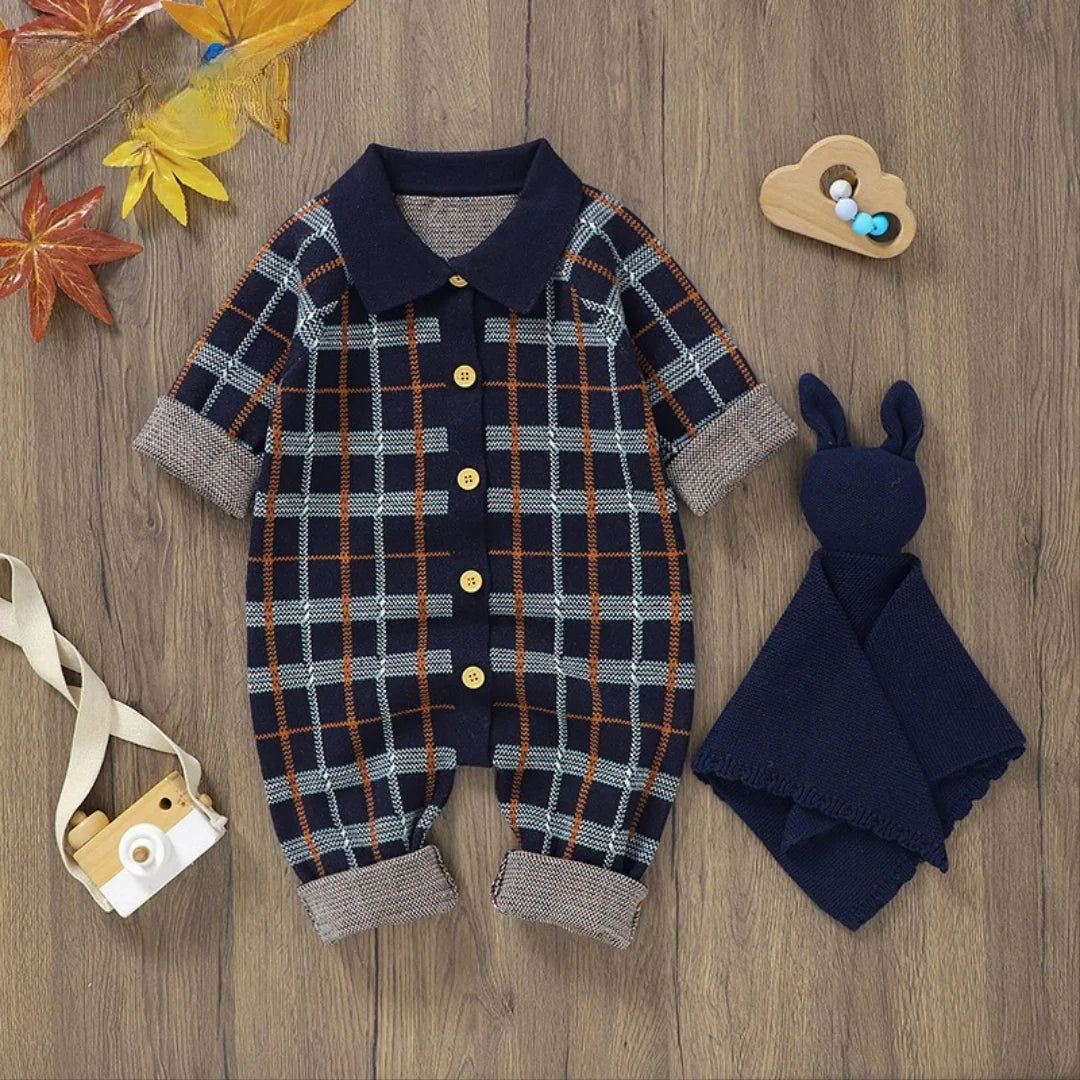 Children's Plaid Jumpsuit with Collar