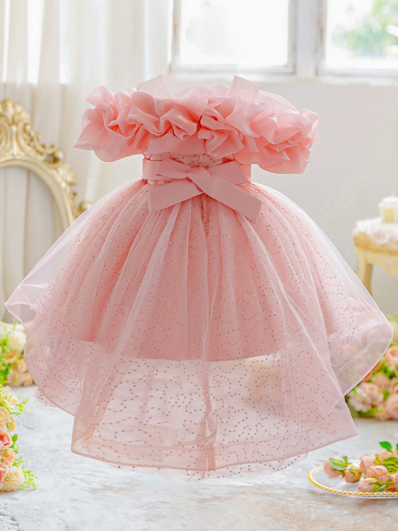 Puff Shoulder Sparkly Party Dress