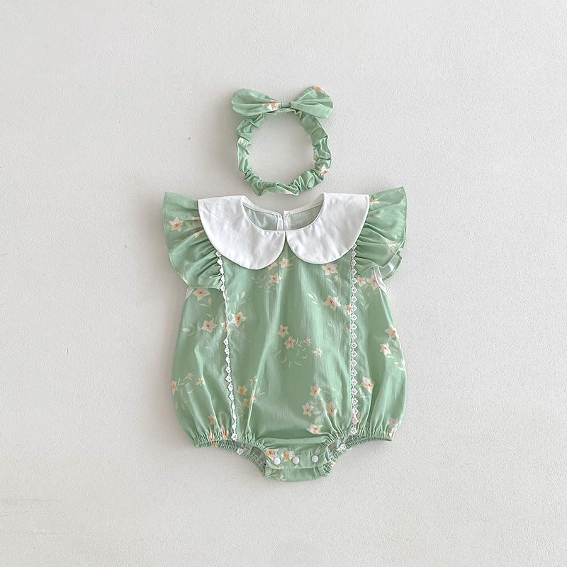 Children's Green Dress with Little Flowers