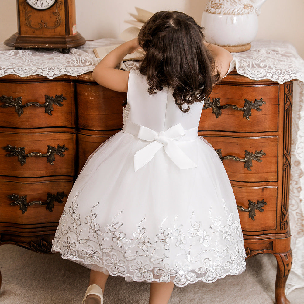 Vestido de fiesta infantil de tul brillante y flores