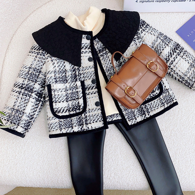 Children's Plaid Coat with Pocket