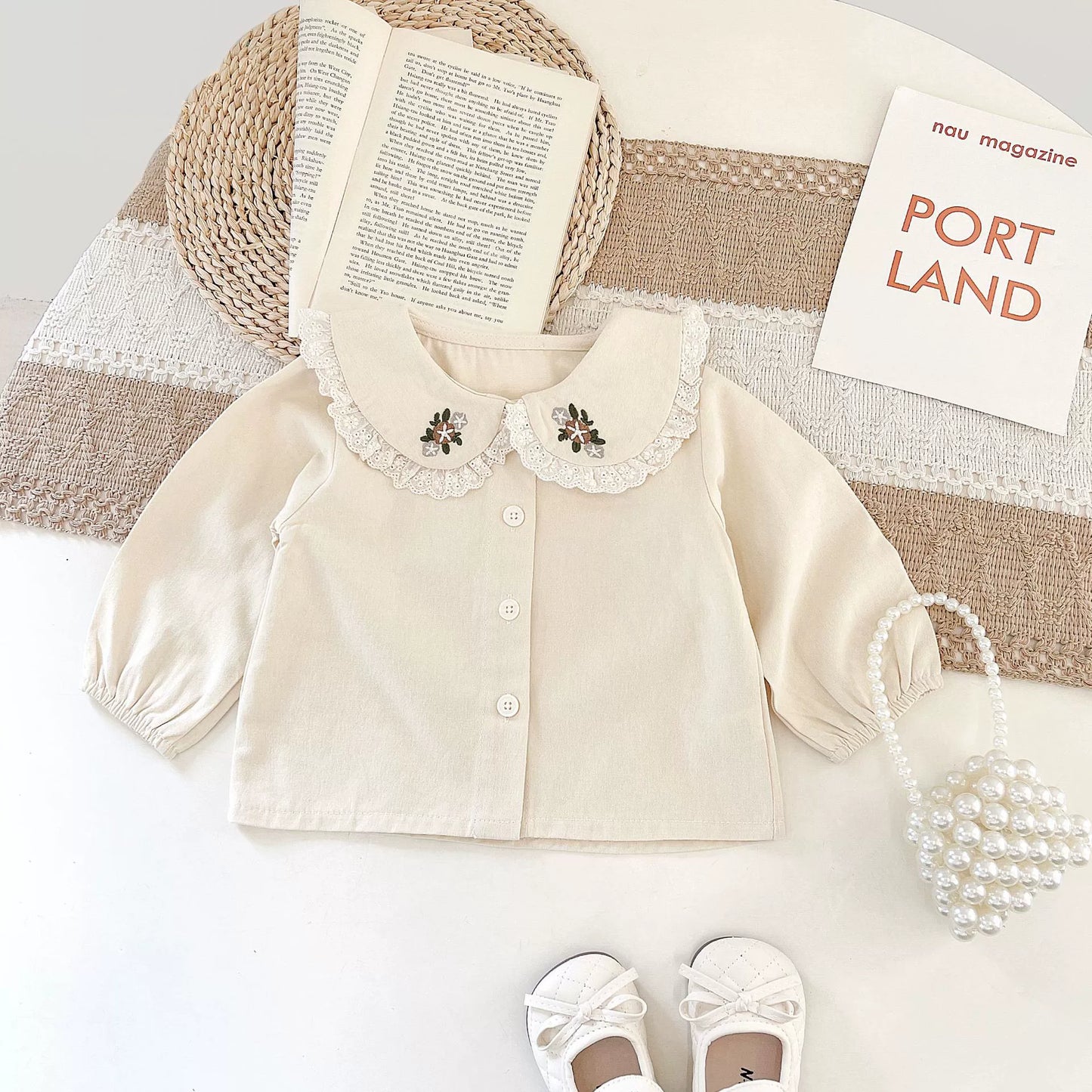 Dress + Embroidered Children's Shirt with Little Flowers