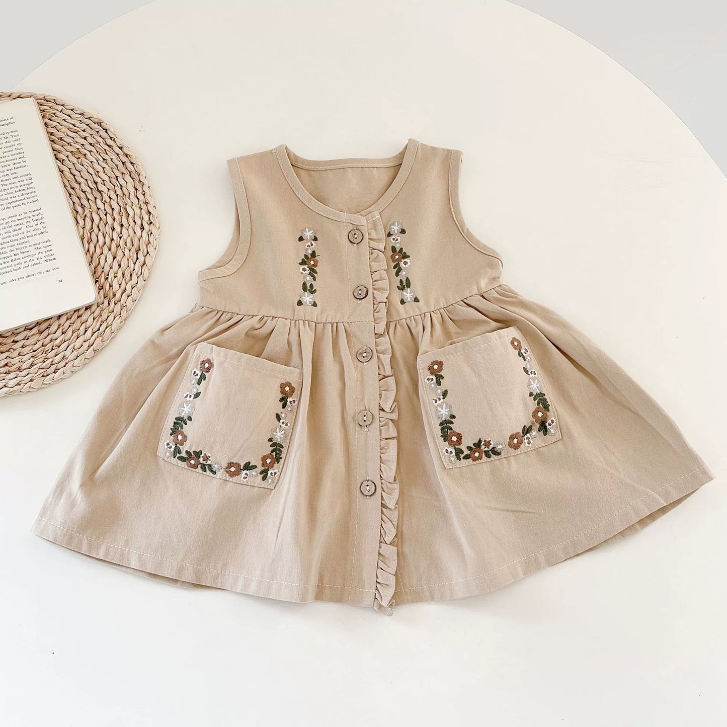 Dress + Embroidered Children's Shirt with Little Flowers