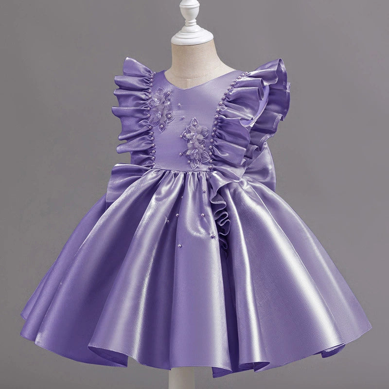 Luxury Party Dress with Flowers and Pearls