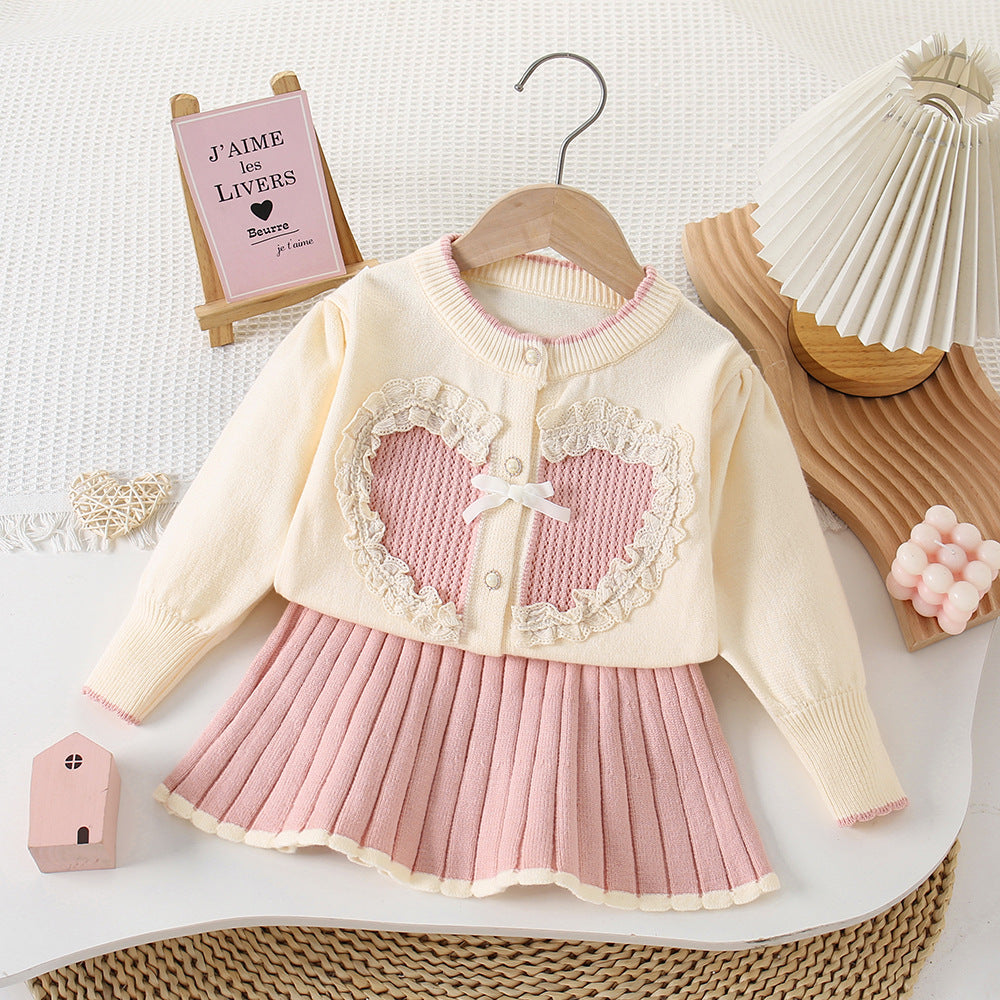 Girls' Knit Set Heart with Bow
