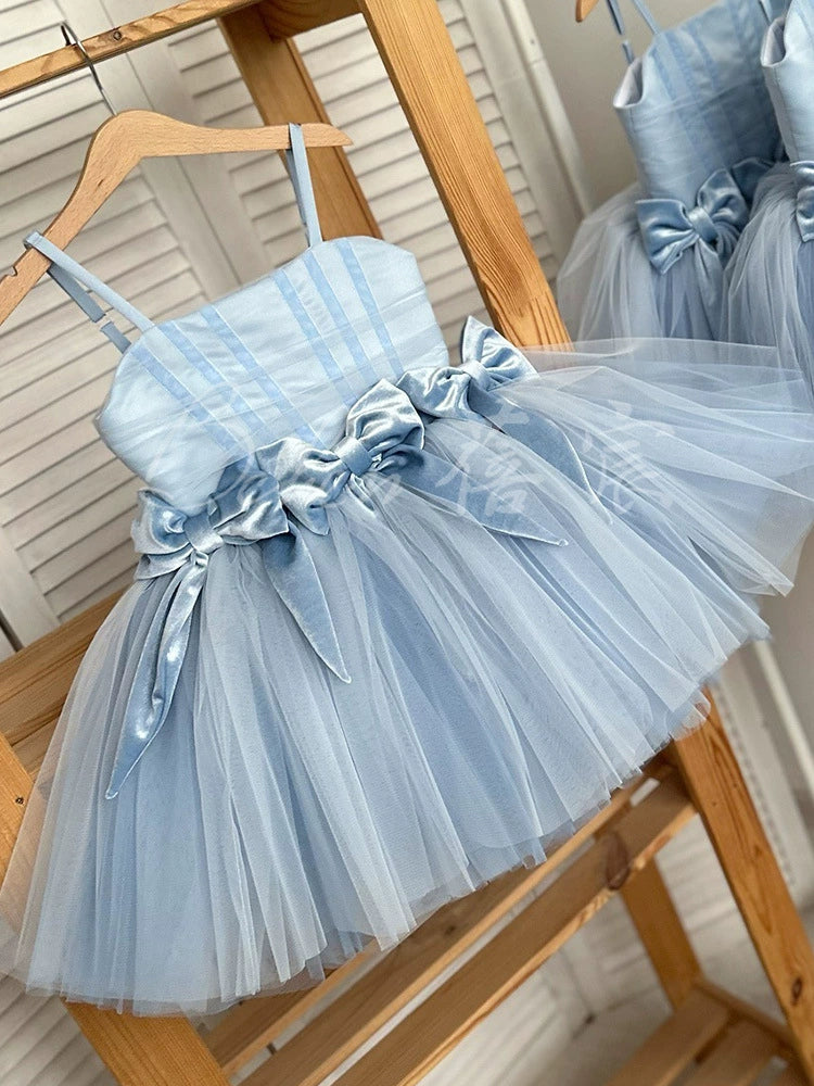 Blue Party Dress with Bows