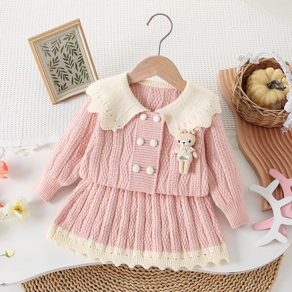 Conjunto de punto para niña, osito de peluche