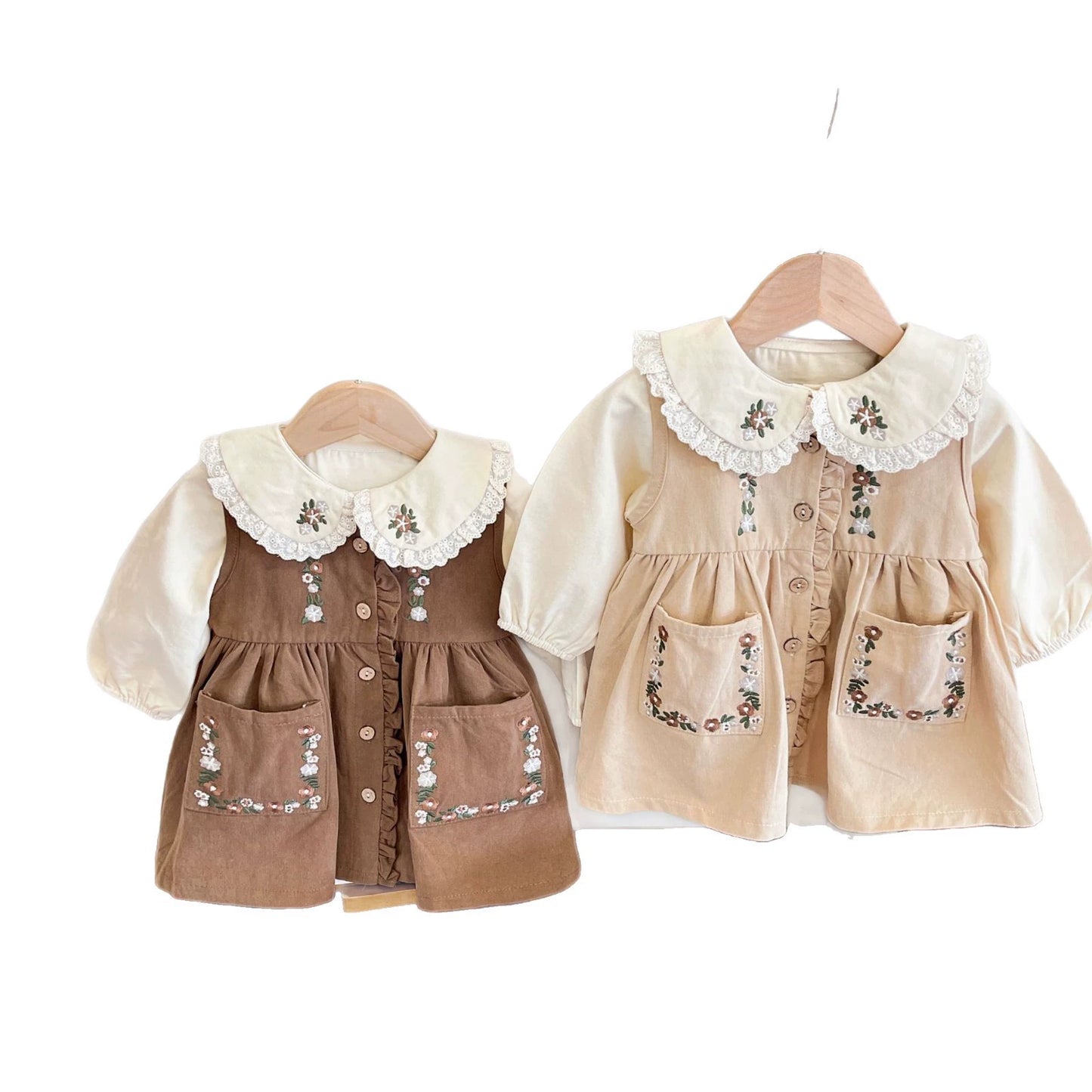 Dress + Embroidered Children's Shirt with Little Flowers