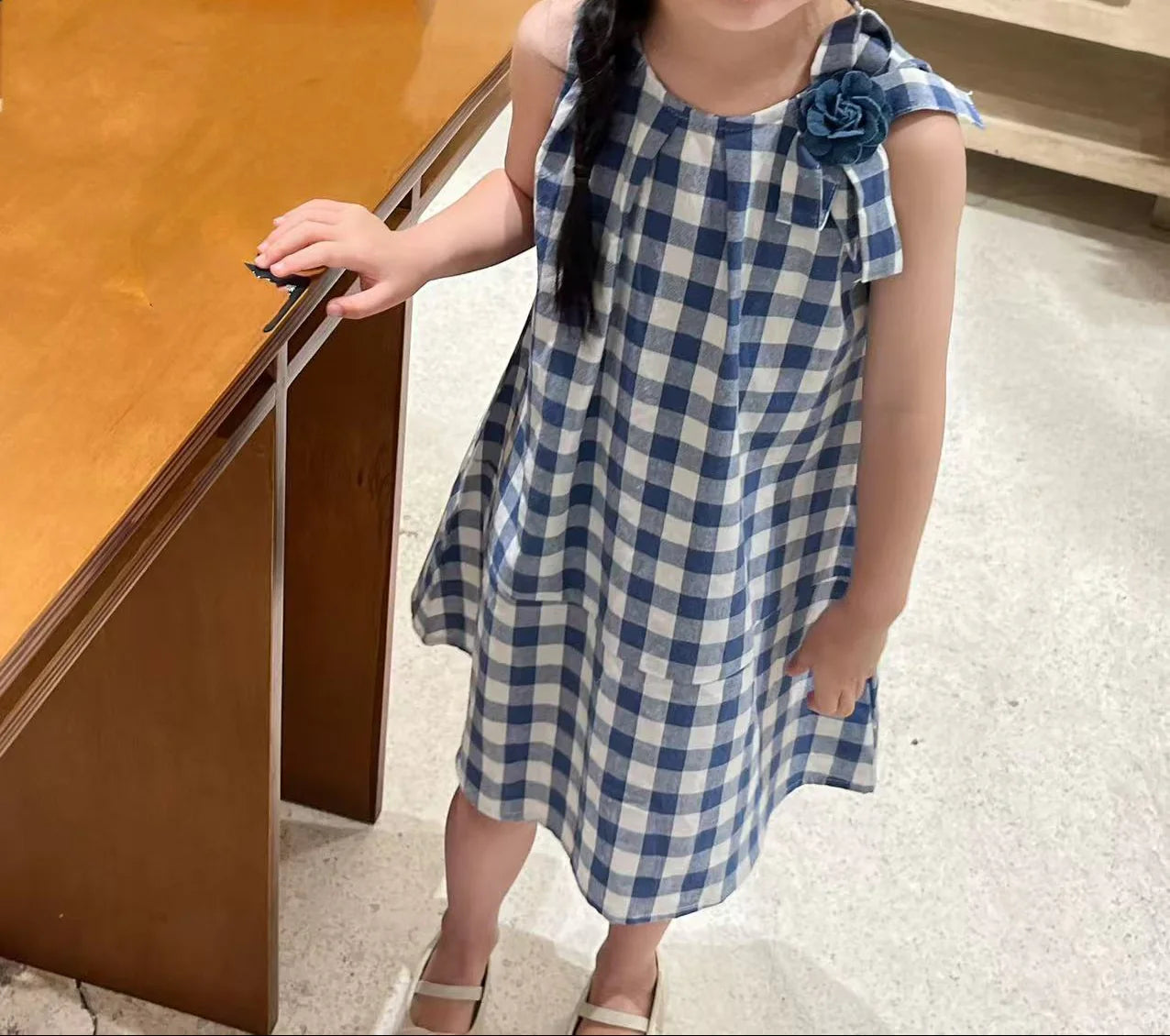 Children's Dress Checkered Flower