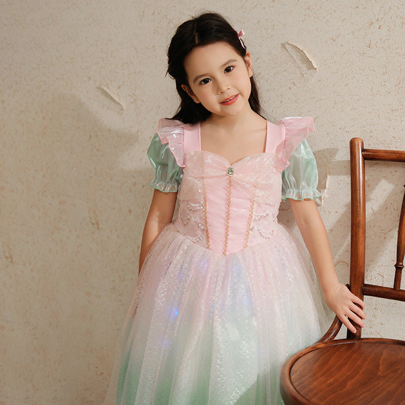 Vestido de fiesta infantil de sirena rosa
