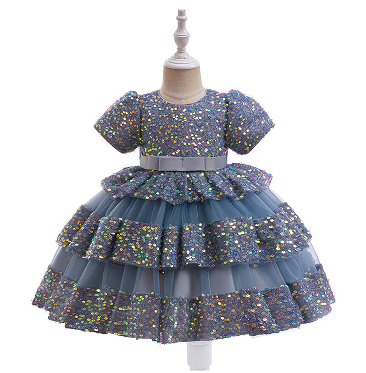 Shiny Layered Kids Party Dress