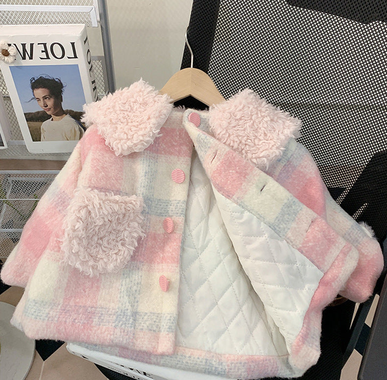 Abrigo de cuadros rosas para niña
