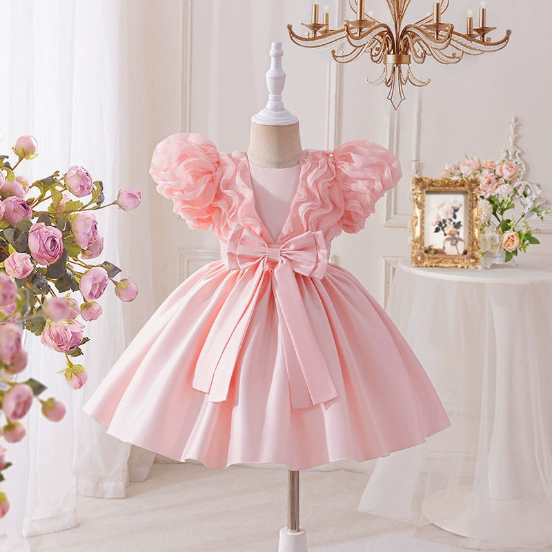 Pink Puffy Children's Dress with Bow