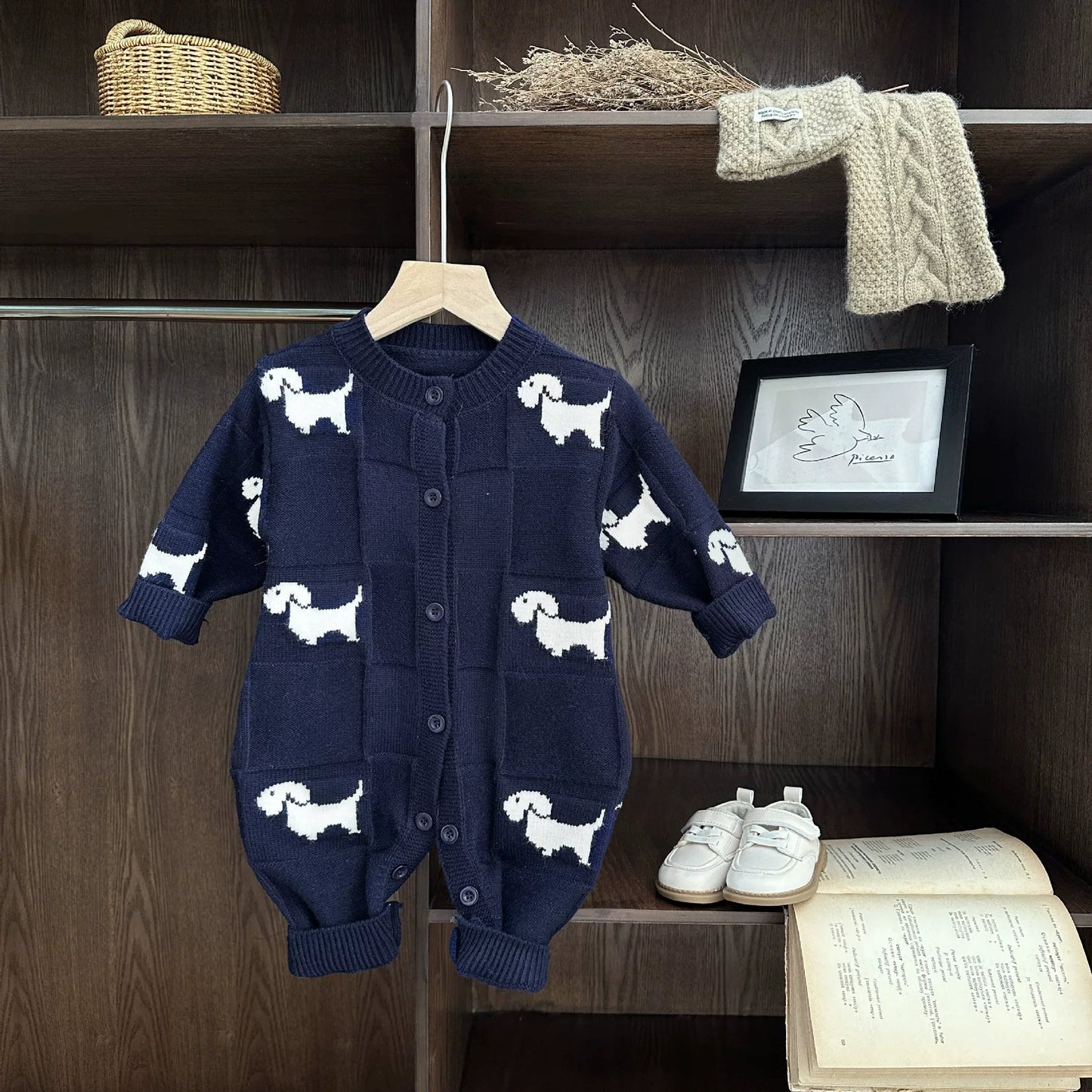 Children's Knitted Jumpsuit with Puppies
