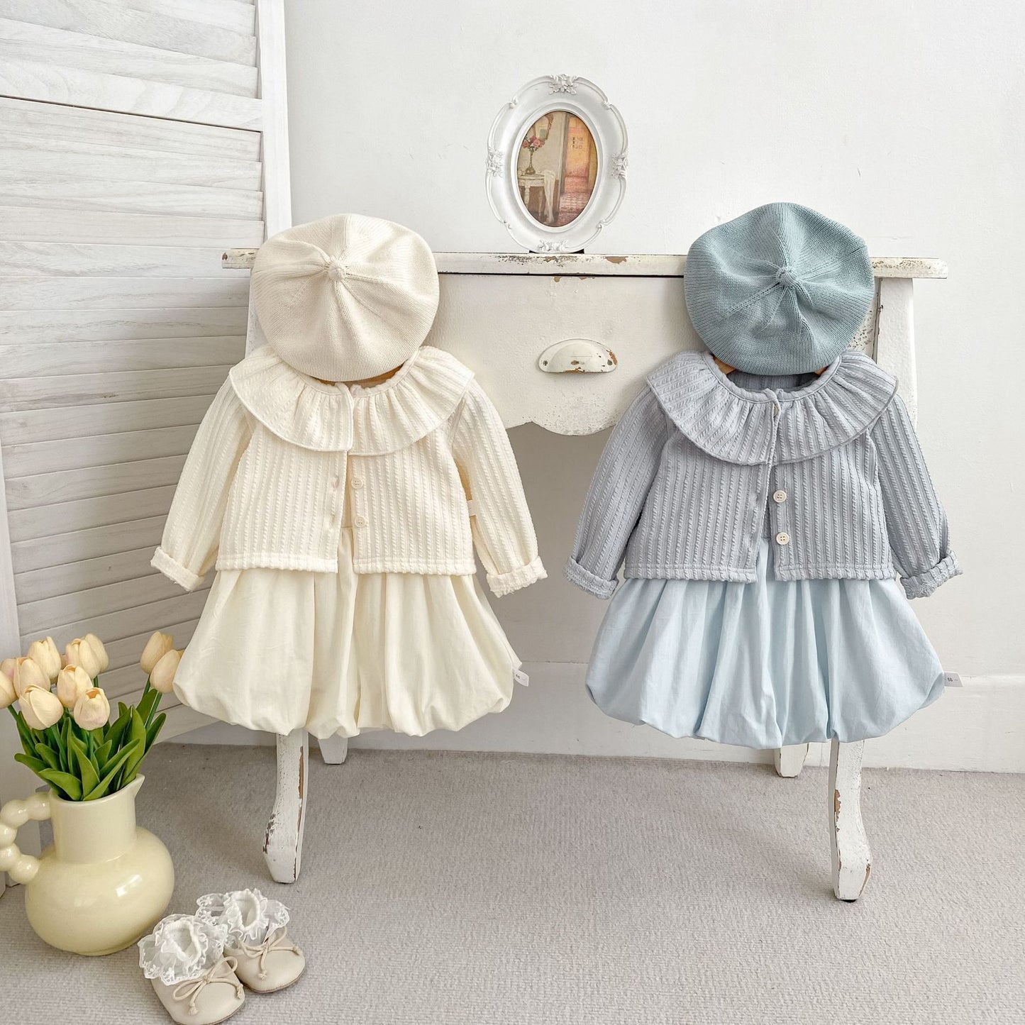 Girls' Outfit Set: Cardigan + Balloon Dress