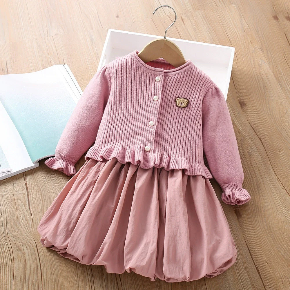 Vestido y cárdigan de osito de punto para niños