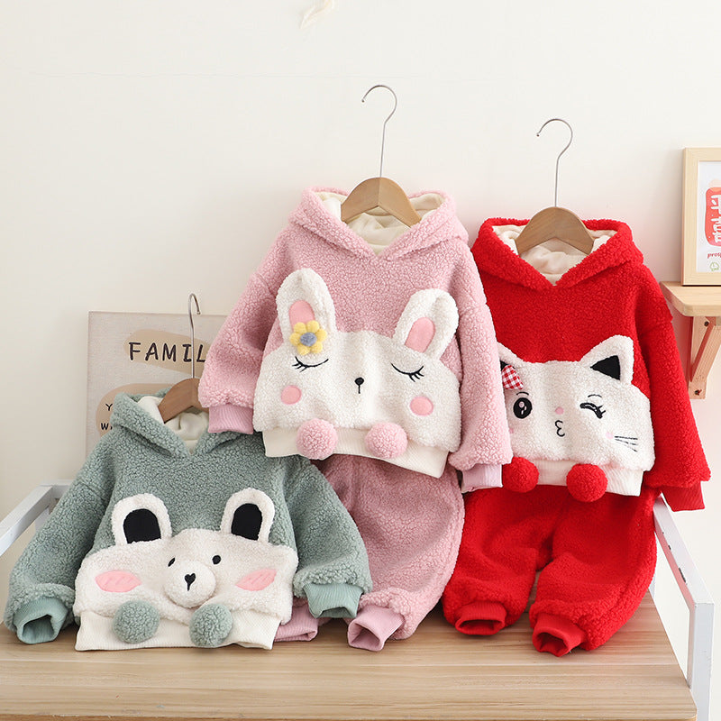 Conjunto infantil de invierno con gatito grueso para mujer