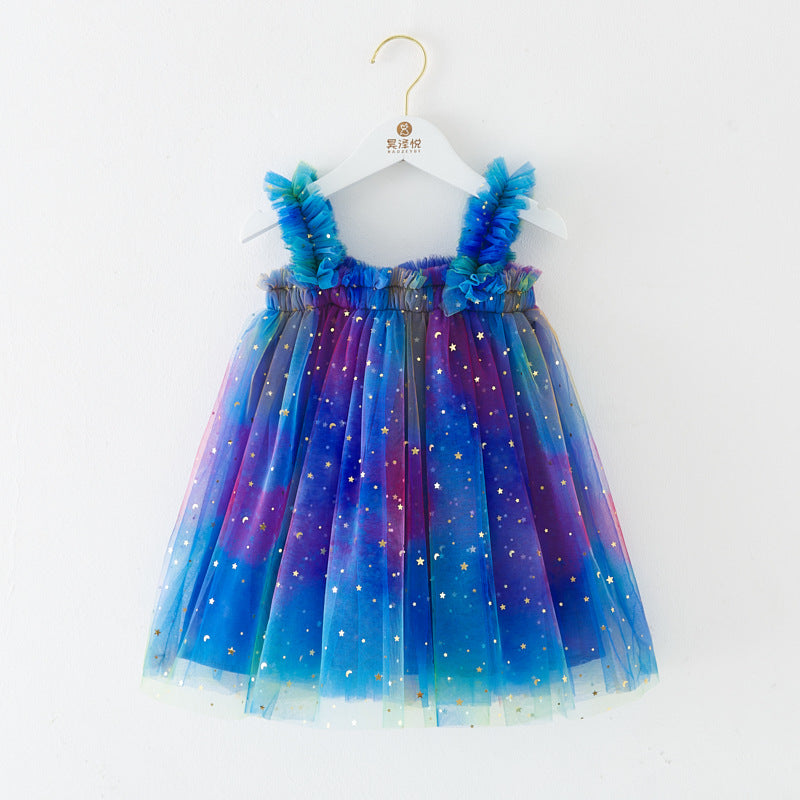 Vestido de tul infantil con estrellas de colores