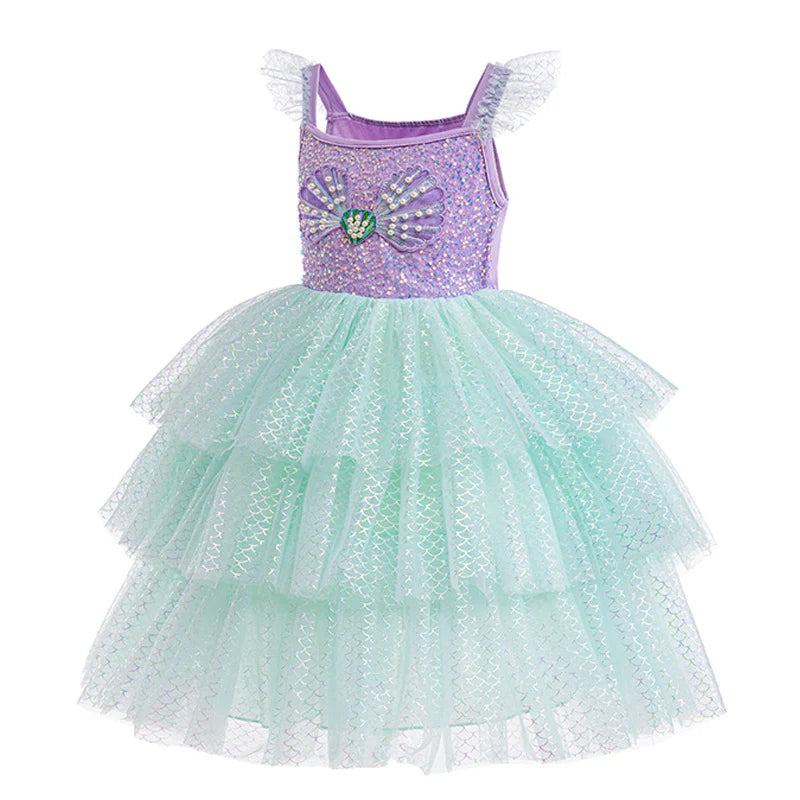 Vestido infantil de princesa sirena brillante