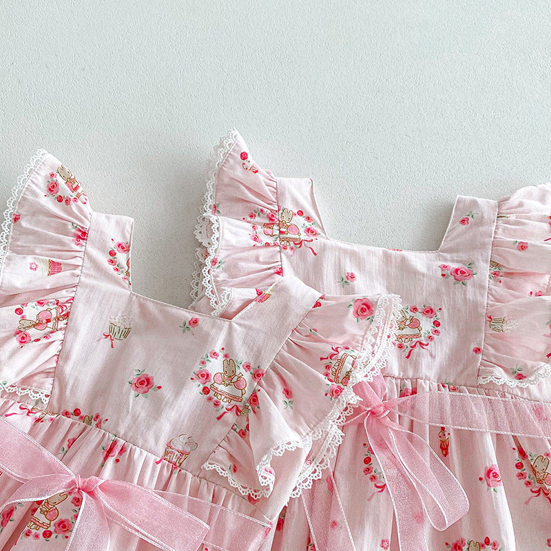 Children's Dress with Teddy Bears and Flowers