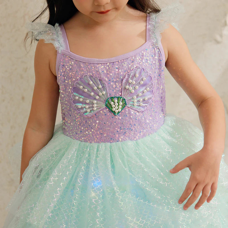 Vestido infantil de princesa sirena brillante