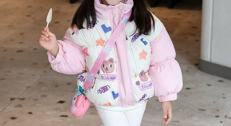 Super warm children's coat with teddy bears