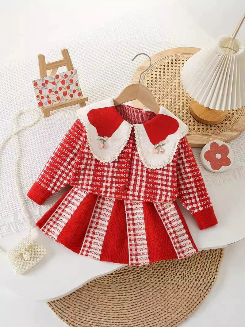 Girls' Plaid Knit Set