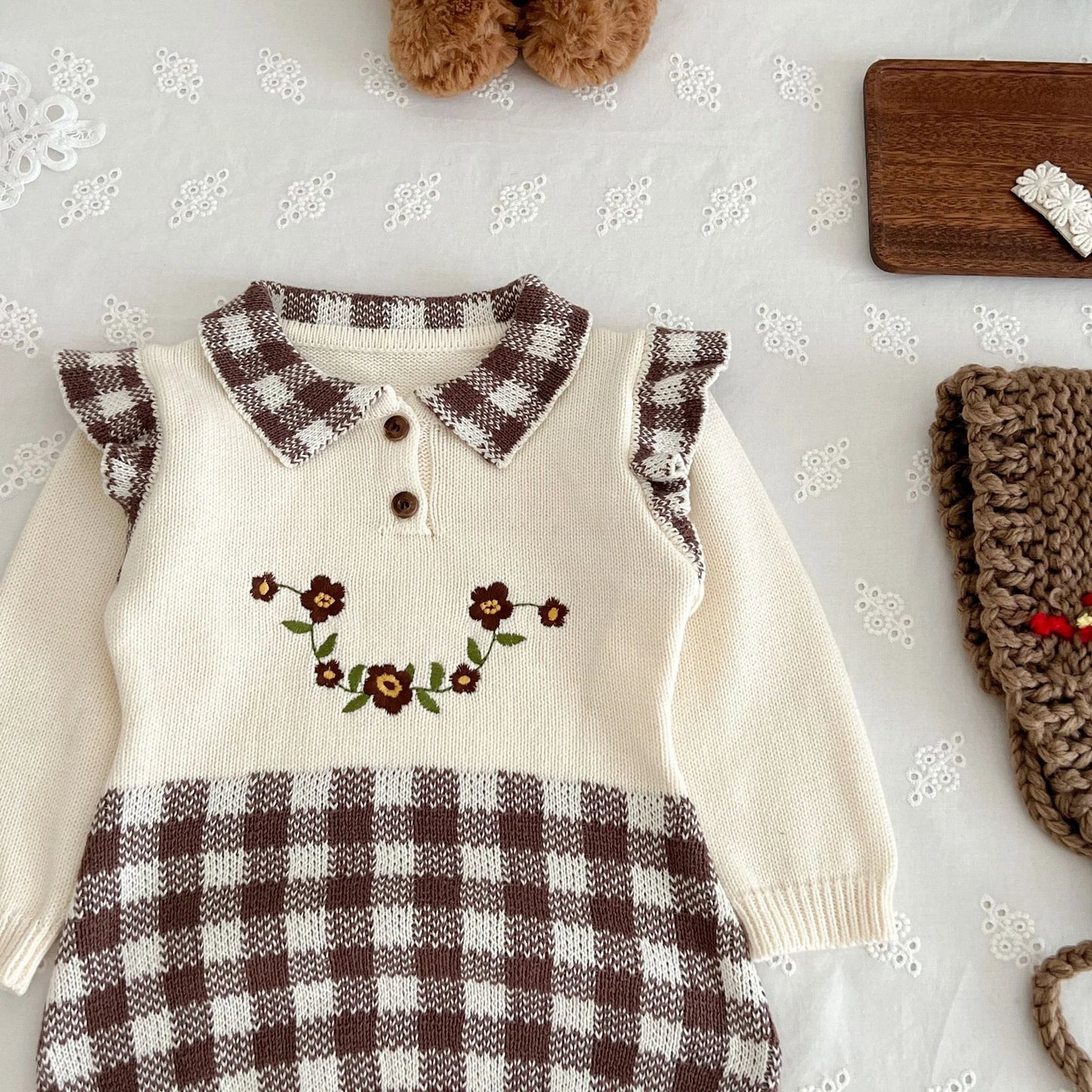 Girls' Plaid Flower Bodysuit